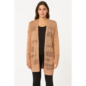 Grecerelle Womens Large Open Front Knit Cardigan Peach Long